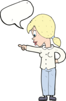 cartoon enthusiastic woman pointing with speech bubble png