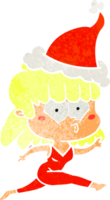 retro cartoon of a woman running wearing santa hat png