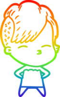 regenbogengradientenlinie, die karikaturschielendes mädchen im kleid zeichnet png