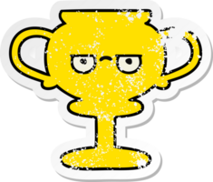 distressed sticker of a cute cartoon trophy png