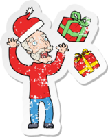 retro distressed sticker of a cartoon old man stressing about christmas png