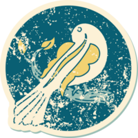 ícone de estilo de tatuagem de adesivo angustiado de um pássaro em um galho png