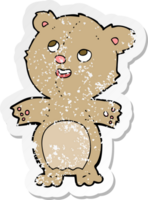 retro distressed sticker of a cartoon happy little teddy bear png