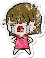 distressed sticker of a cartoon girl crying png