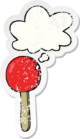 cartoon lolly en gedachte bel als een versleten versleten sticker png