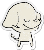 distressed sticker of a cartoon smiling elephant png