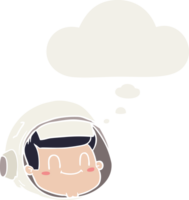 cartoon astronaut face and thought bubble in retro style png