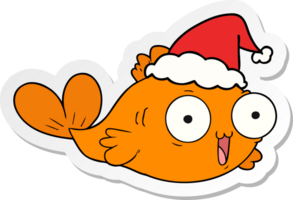glücklicher Goldfisch-Aufkleber-Cartoon einer tragenden Weihnachtsmannmütze png