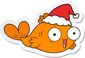 heureux, poisson rouge, autocollant, dessin animé, de, a, porter, santa chapeau png