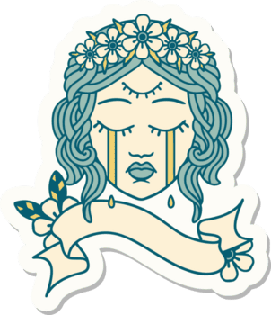 tatuering klistermärke med baner av kvinna ansikte gråt med tredje öga png