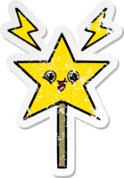 distressed sticker of a cute cartoon magic wand png