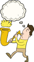homem dos desenhos animados soprando saxofone com balão de pensamento png