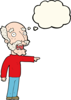 cartoon scared old man pointing with thought bubble png