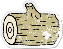 distressed sticker of a quirky hand drawn cartoon wooden log png