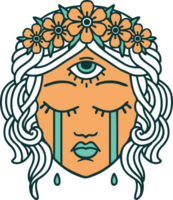 tattoo style icon of female face with third eye crying png