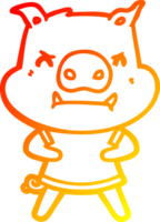 warm gradient line drawing angry cartoon pig png