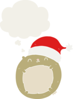 cute cartoon christmas bear and thought bubble in retro style png