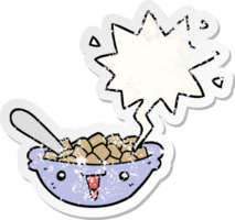 tigela de desenho animado bonito de cereais e adesivo angustiado de bolha de fala png