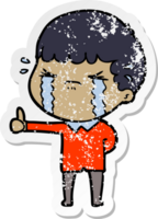 distressed sticker of a cartoon man crying png