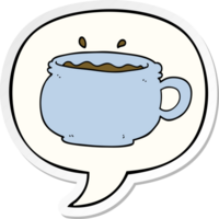 dessin animé tasse chaude de café et autocollant bulle png