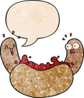 cartoon hotdog and speech bubble in retro texture style png