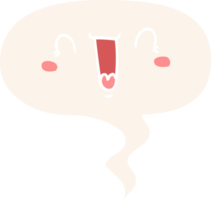 cara de desenho animado feliz e bolha de fala em estilo retrô png