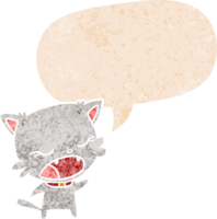 cartoon cat talking and speech bubble in retro textured style png