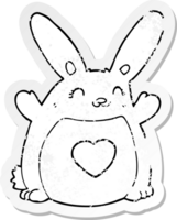 autocollant en détresse d'un lapin de dessin animé avec coeur d'amour png