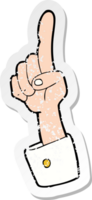 retro distressed sticker of a cartoon pointing hand png