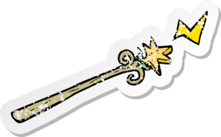 retro distressed sticker of a cartoon magic wand png