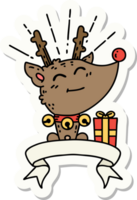 sticker of tattoo style christmas reindeer with present png