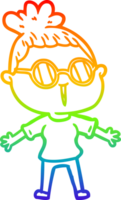 rainbow gradient line drawing cartoon woman wearing spectacles png