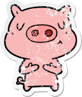 distressed sticker of a cartoon content pig png