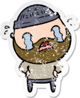 distressed sticker of a cartoon bearded man crying png