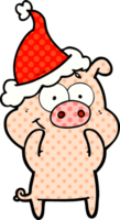 happy comic book style illustration of a pig wearing santa hat png