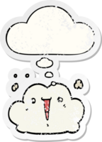 leuke cartoonwolk en gedachtebel als een verontruste versleten sticker png