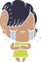 cartoon huilend meisje in effen kleurstijl png