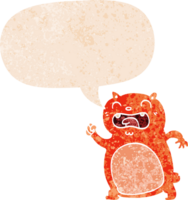 cartoon cat and speech bubble in retro textured style png