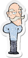 retro distressed sticker of a cartoon old man with mustache png