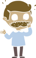 flat color style cartoon man with mustache shocked png