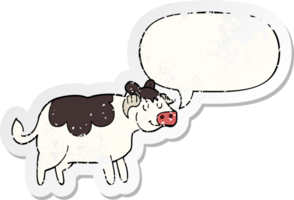 cartoon cow and speech bubble distressed sticker png