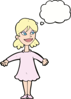 cartoon woman with open arms with thought bubble png