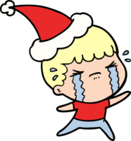 dessin au trait d'un homme qui pleure portant un bonnet de noel png