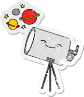 distressed sticker of a cartoon telescope with face png