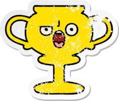 distressed sticker of a cute cartoon trophy png