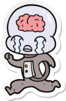 sticker of a cartoon big brain alien crying running png