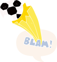 desenho animado chutou bola de futebol e bolha de fala em estilo retrô png