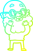 cold gradient line drawing cartoon curious man with beard and sunglasses png