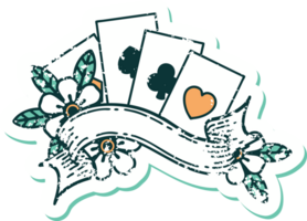 icono de estilo de tatuaje de pegatina angustiado de tarjetas y pancarta png