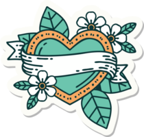 tattoo style sticker of a heart and banner png